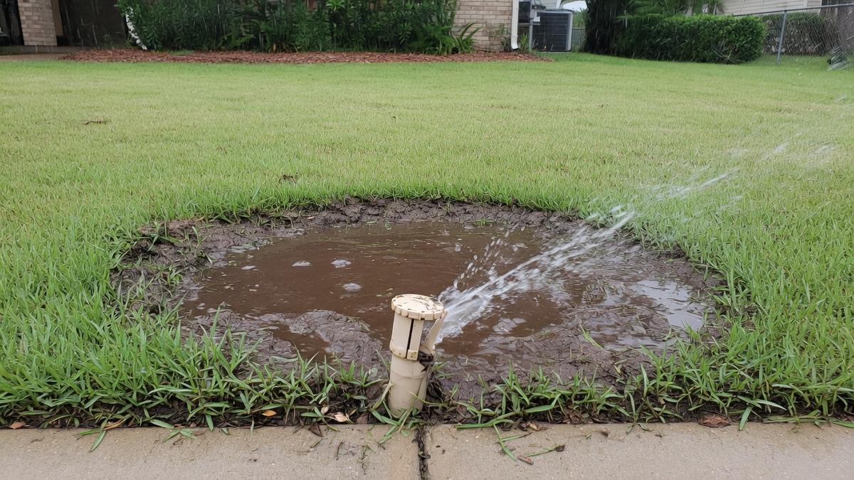 broken sprinkler heads on Humble clay and St. Augustine
