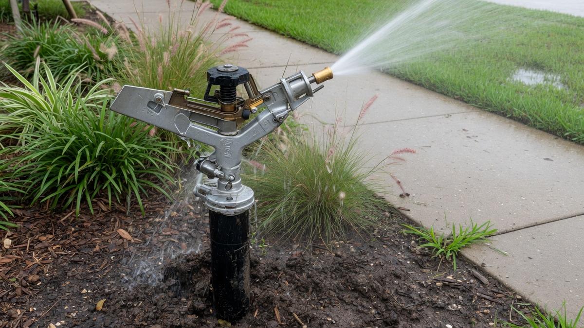 commercial sprinkler repair on Cypress clay and St. Augustine