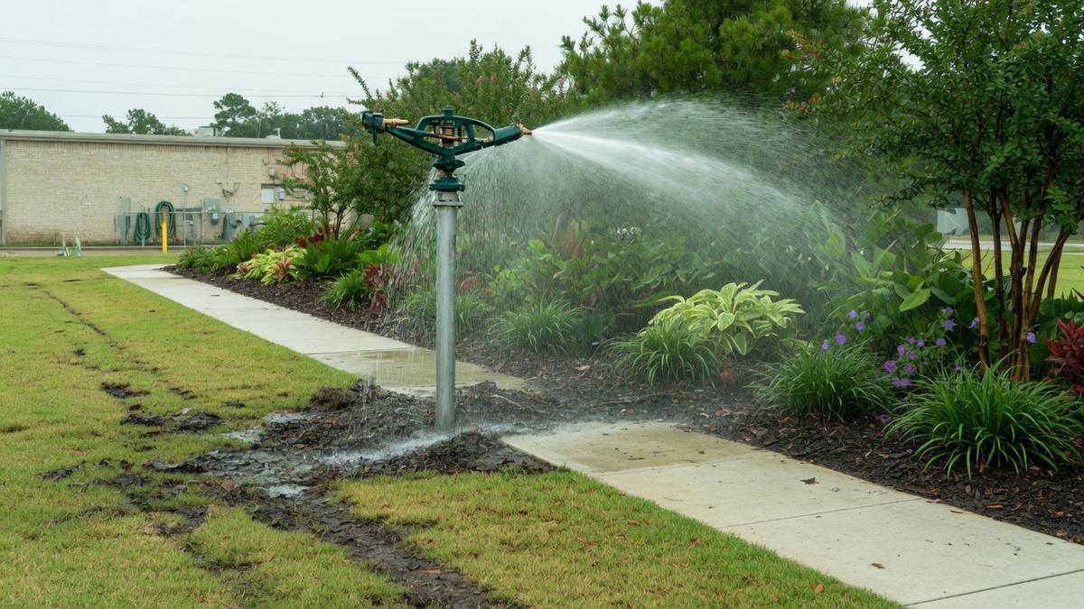 commercial sprinkler repair on Humble clay and St. Augustine