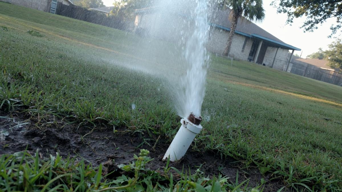 an urgent sprinkler leak on Rosenberg clay and Bermuda