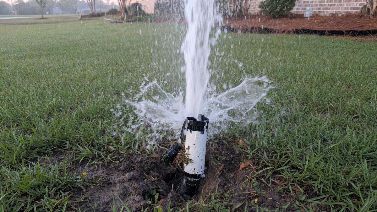an urgent sprinkler leak on Spring clay and St. Augustine