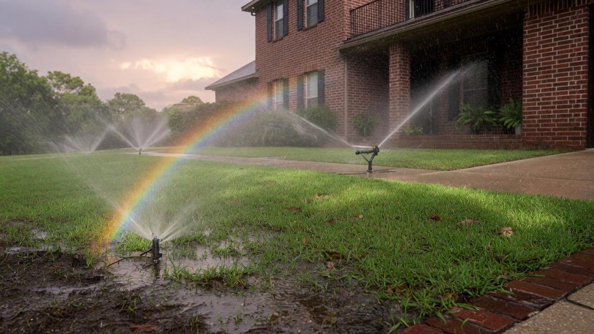 home sprinkler repair on Sugar Land clay and St. Augustine