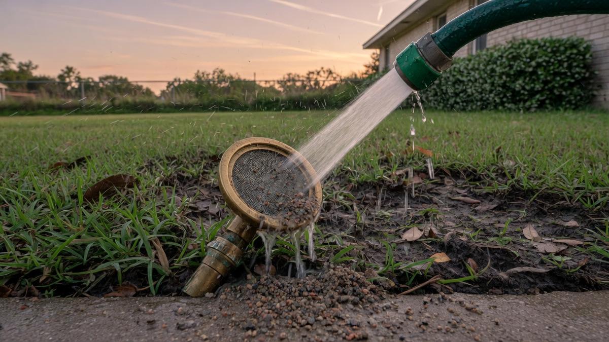 sprinkler maintenance on Bellaire clay and St. Augustine