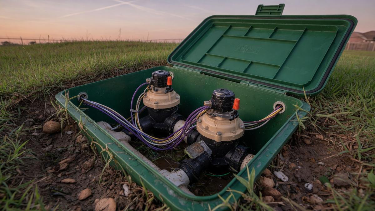 sprinkler valves on Pearland clay and St. Augustine